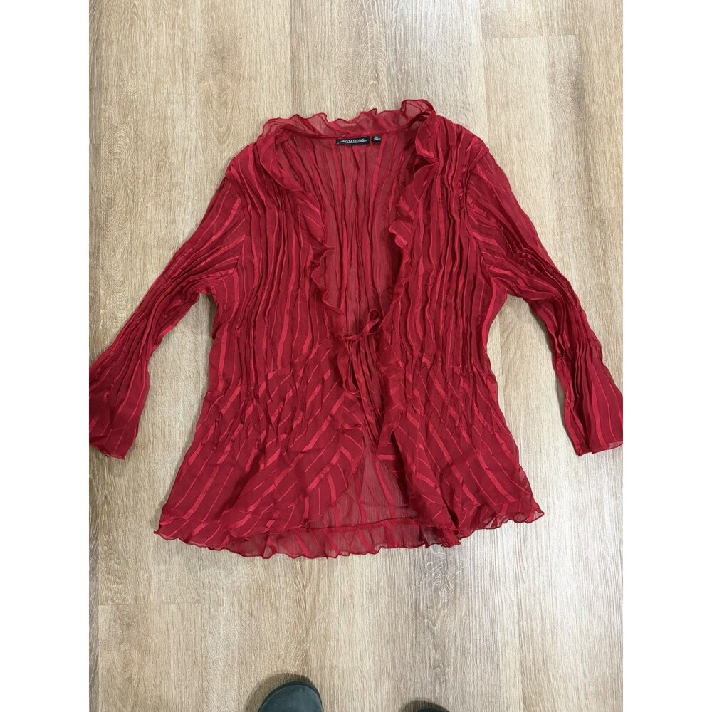 Notations Vintage Y2K Flowy Tie Front Red Textured Top Size Women’s XL Boho